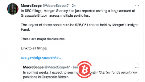 摩根士丹利持有超过100万股灰度比特币信托,能否引发新一波比特币采用热潮?
