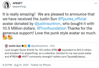 1050万美元天价买下Justin sun Tpunks,孙宇晨又在“憋大招”?